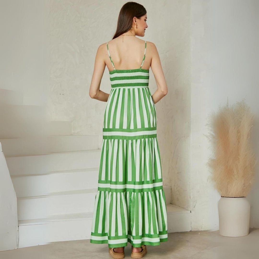Stephanie | Geplooide Maxi-Jurk met Spaghettibandjes