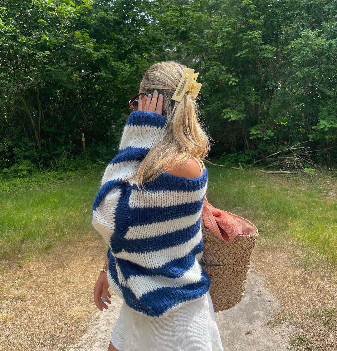 Xophia | Oversized Gebreide Trui met Strepen - Mohair Blend