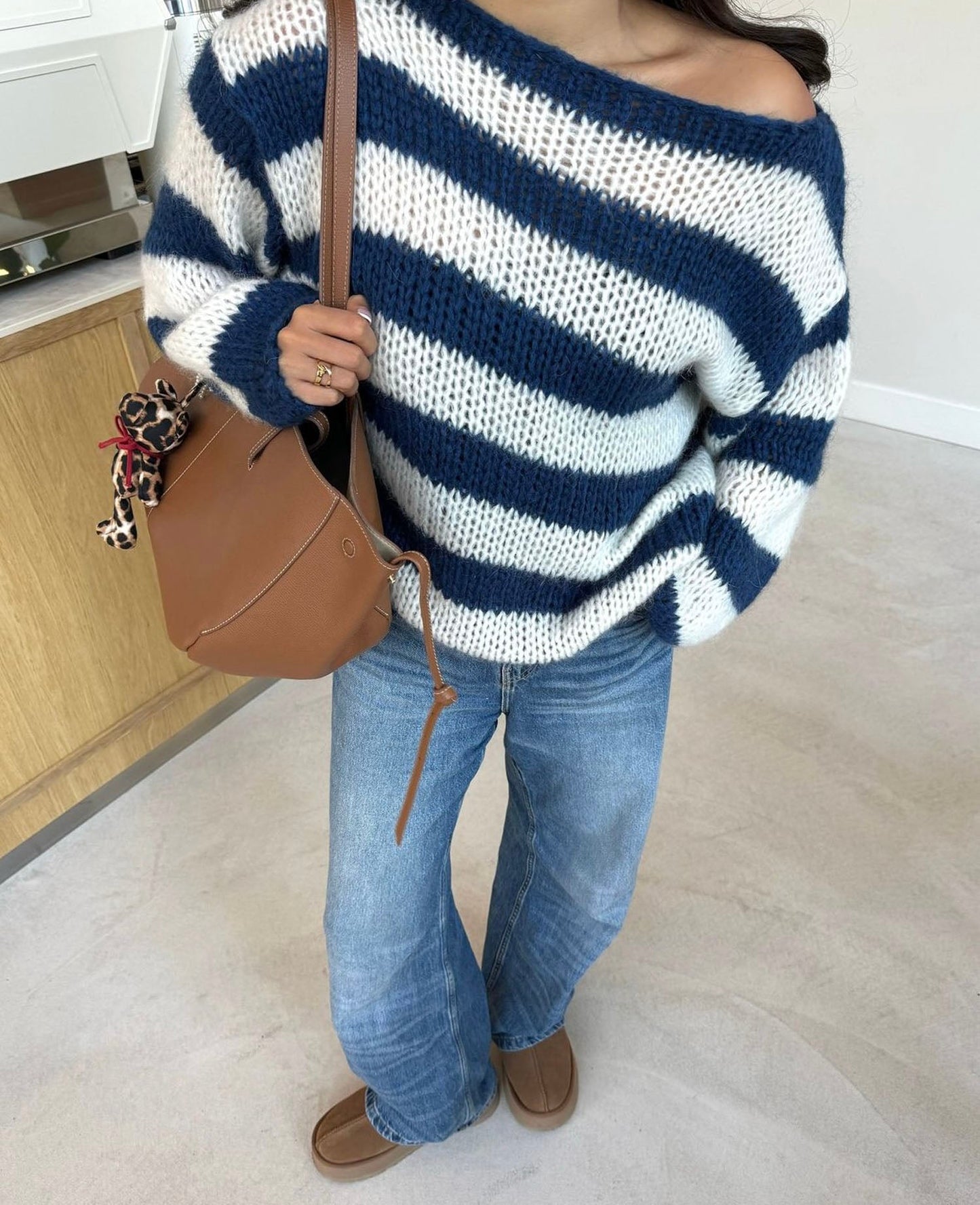 Xophia | Oversized Gebreide Trui met Strepen - Mohair Blend