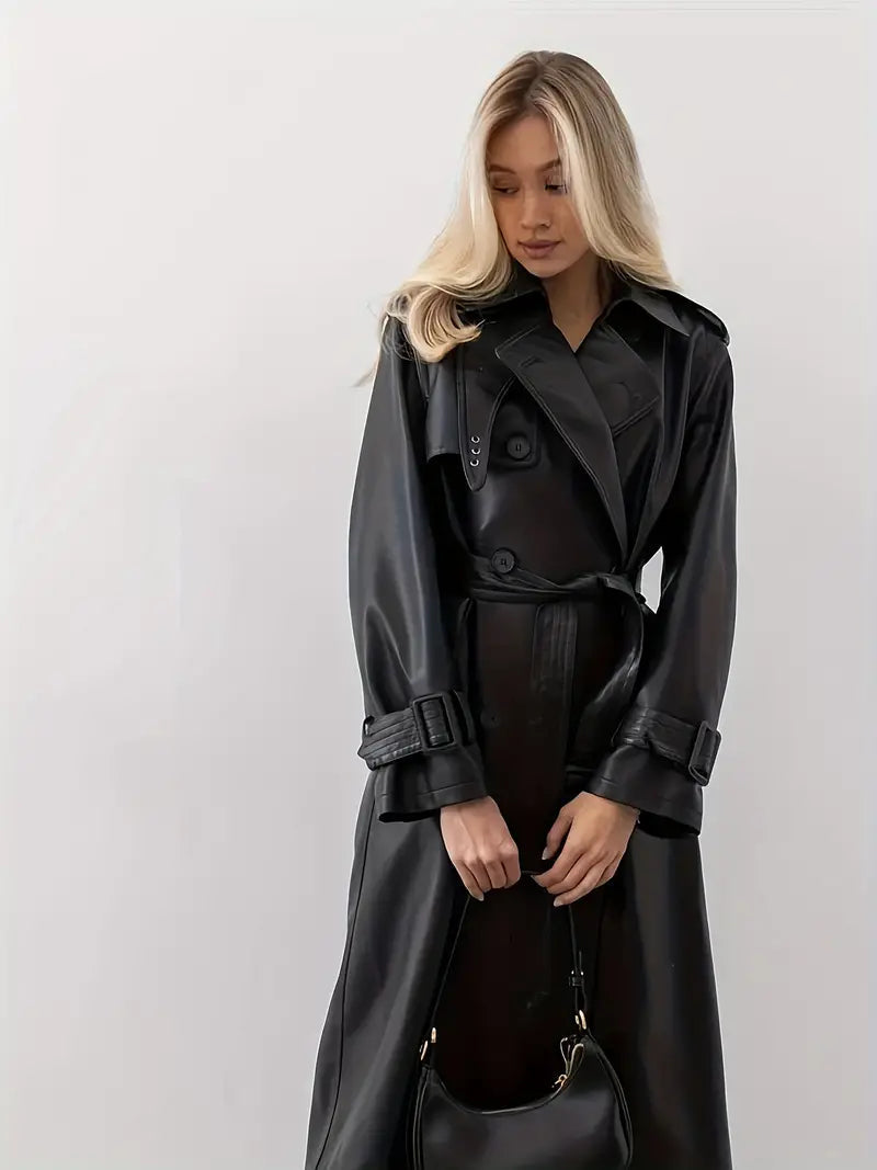 FELIN | Lange Stijlvolle Leren Dames Trenchcoat voor de Herfst