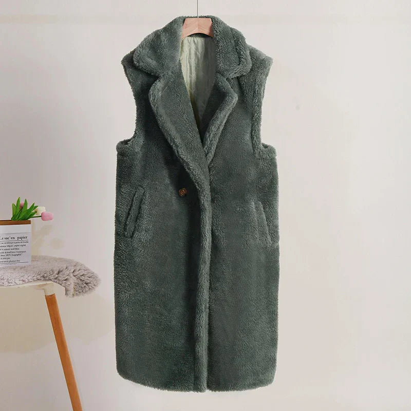 Nova | Luxe Teddy Fleece Gilet – Mid-Length – Oversized Pasvorm