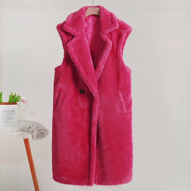 Nova | Luxe Teddy Fleece Gilet – Mid-Length – Oversized Pasvorm