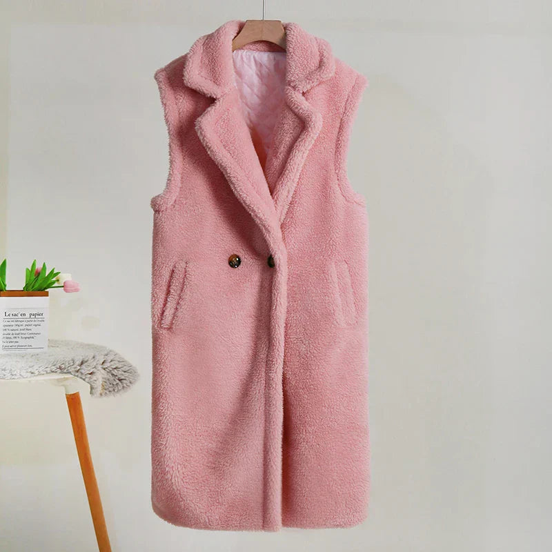 Nova | Luxe Teddy Fleece Gilet – Mid-Length – Oversized Pasvorm