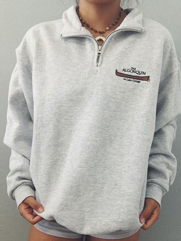 Merel | Grijze Polyestermix Retro Sweatshirt met Ritssluiting