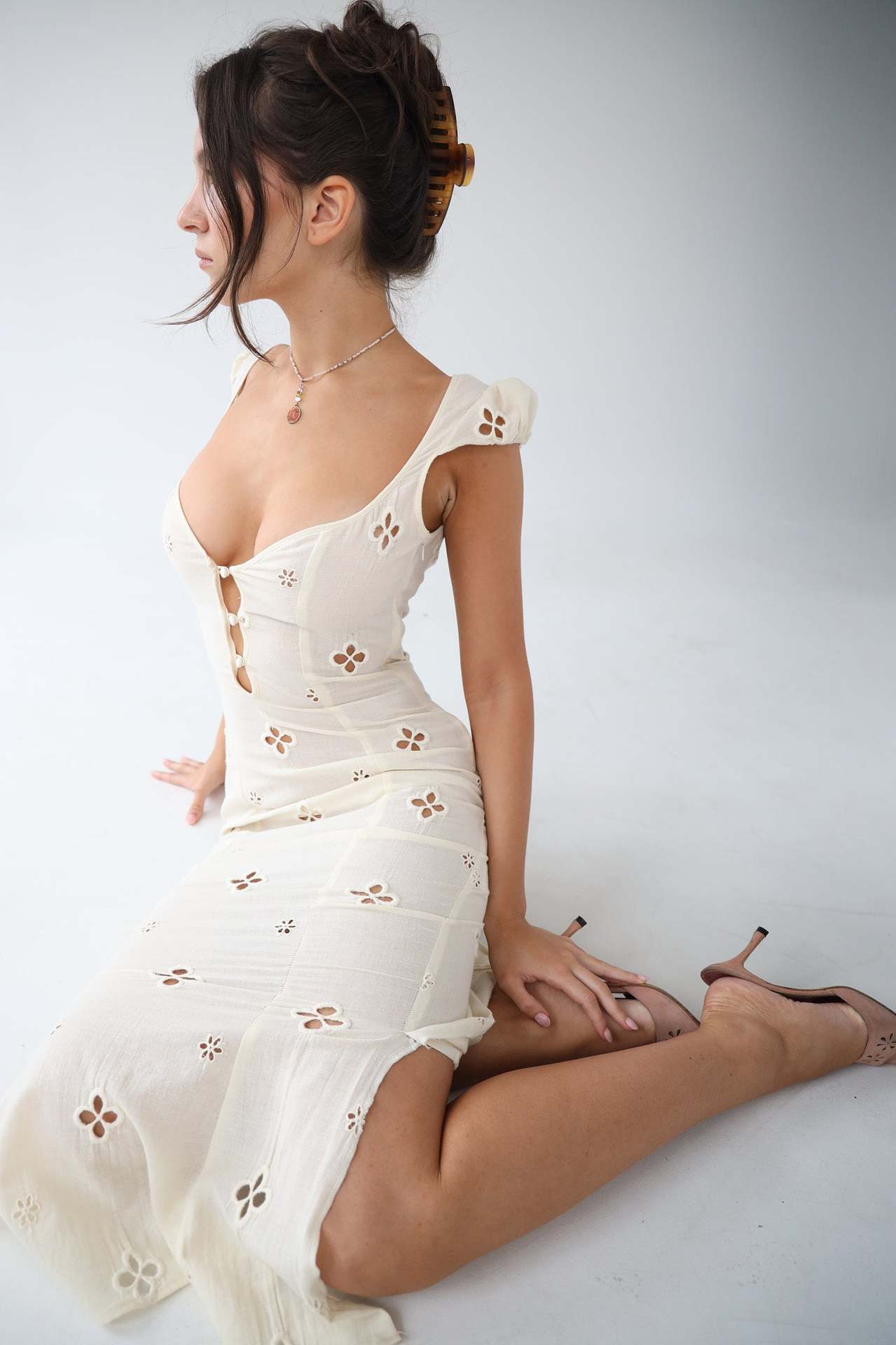 Messina - Vintage Geborduurde Fishtail Midi-jurk
