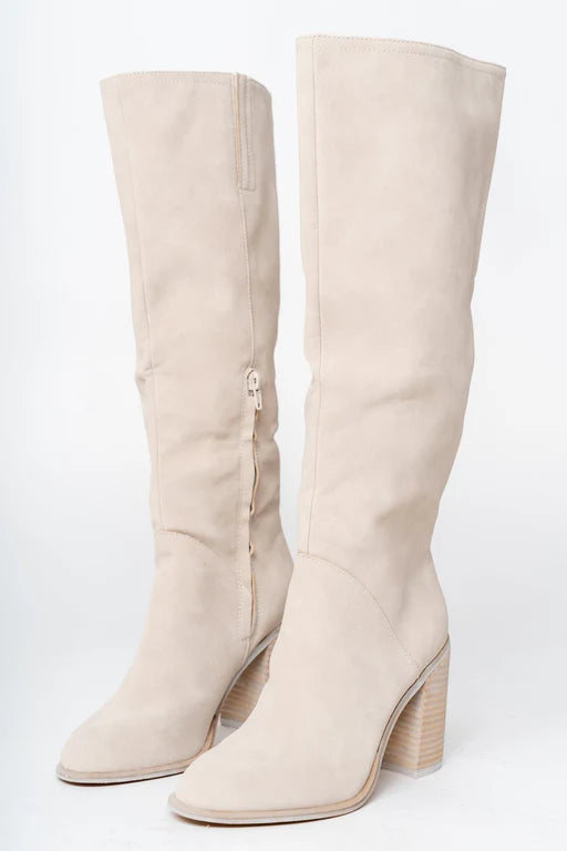 Hilly | Elegante Beige Hoge Laarzen in Suède Look