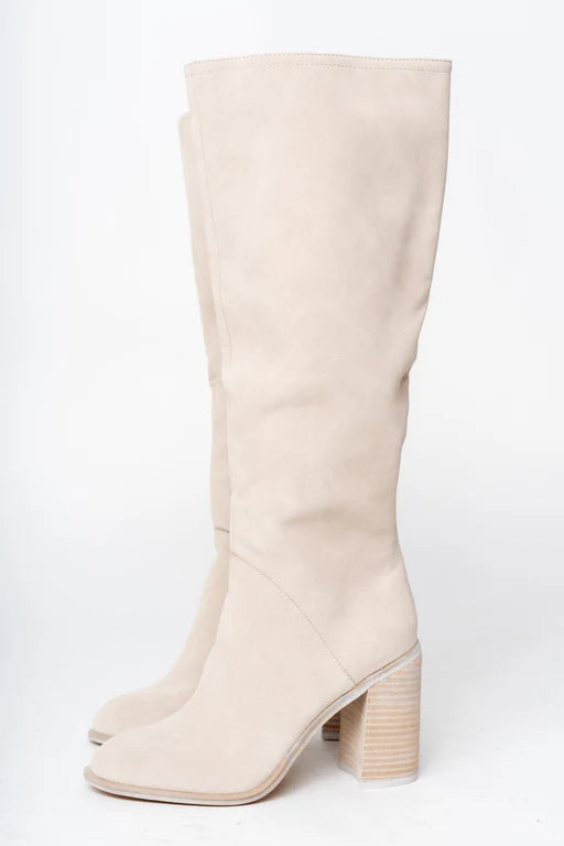 Hilly | Elegante Beige Hoge Laarzen in Suède Look