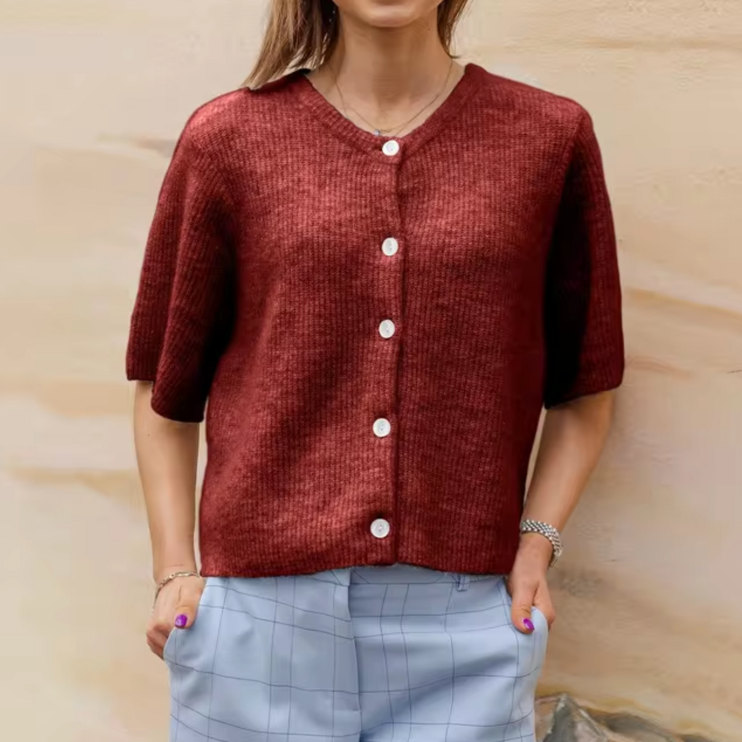 Jessica | Stijlvolle Gebreide Cardigan met Korte Mouwen