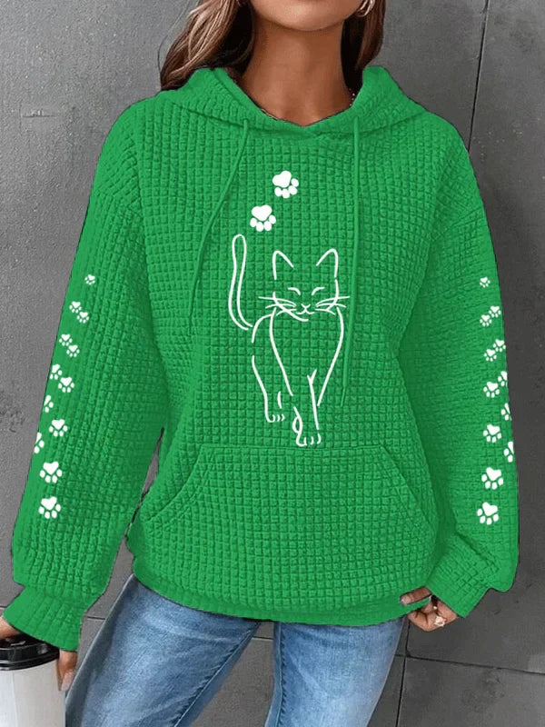 Annelies | Wafelstructuur Hoodie - Kattenprint