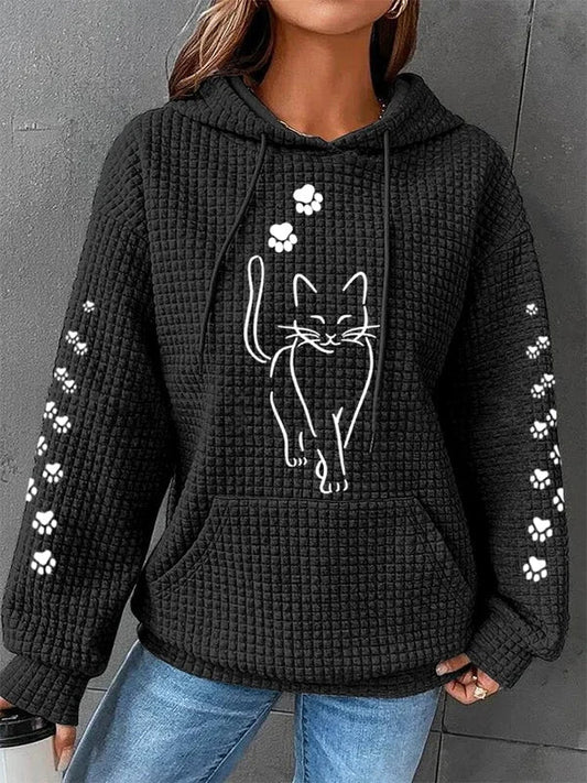 Annelies | Wafelstructuur Hoodie - Kattenprint
