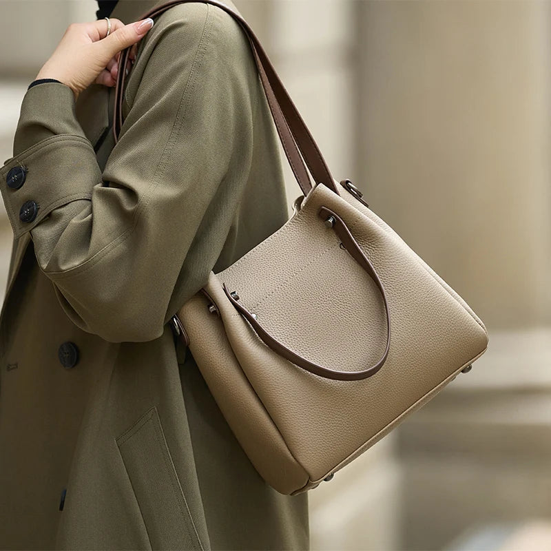 Jill | Luxe Echt Leer Winter Tote Tas met Contrastrand