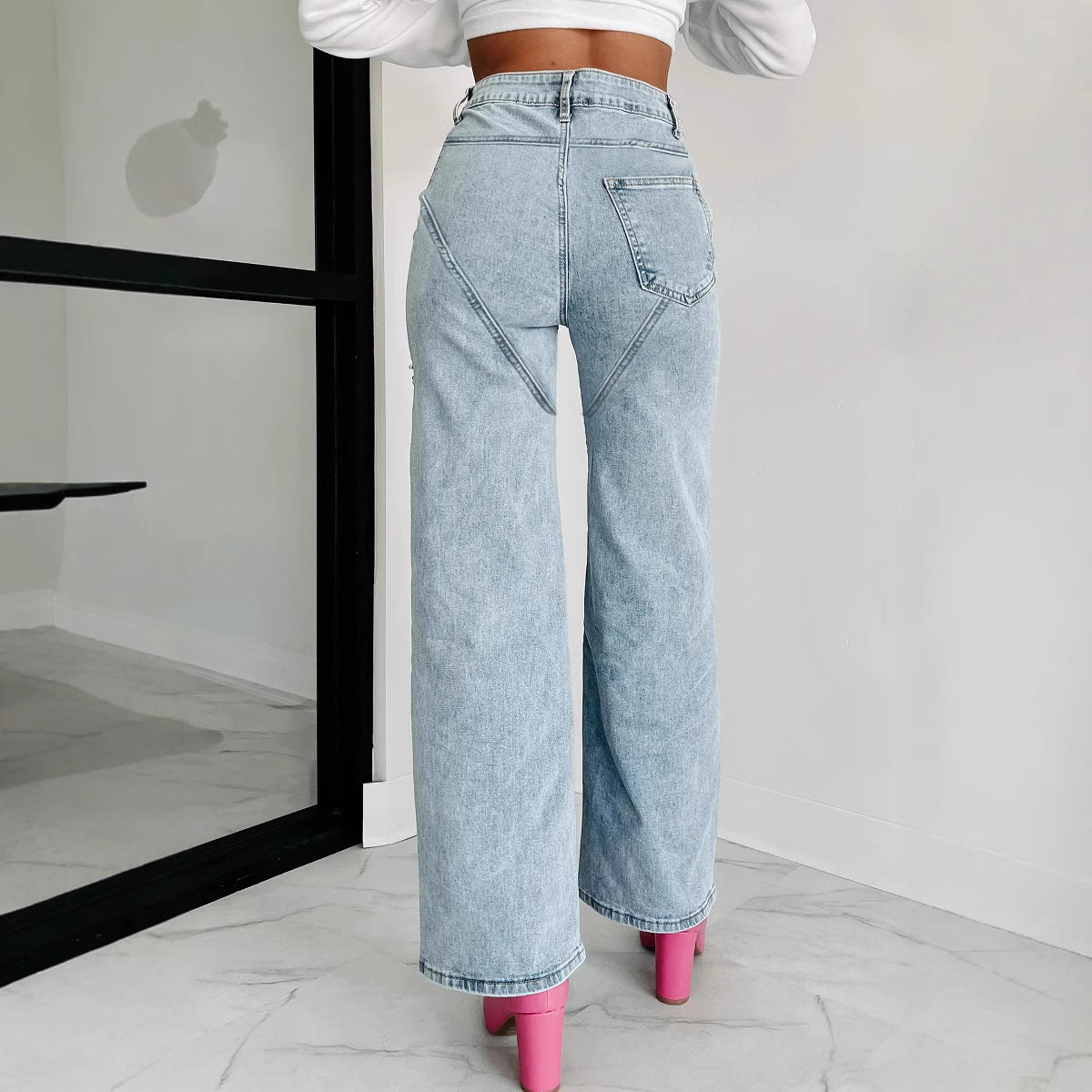 Paisley | Rechte Jeans met Hoge Taille en Ketenaccent