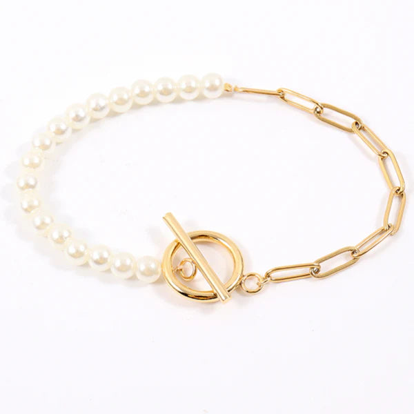Jovy - Parel & Schakelketting met Toggle Sluiting