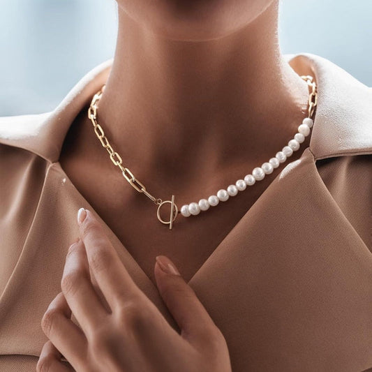 Jovy - Parel & Schakelketting met Toggle Sluiting