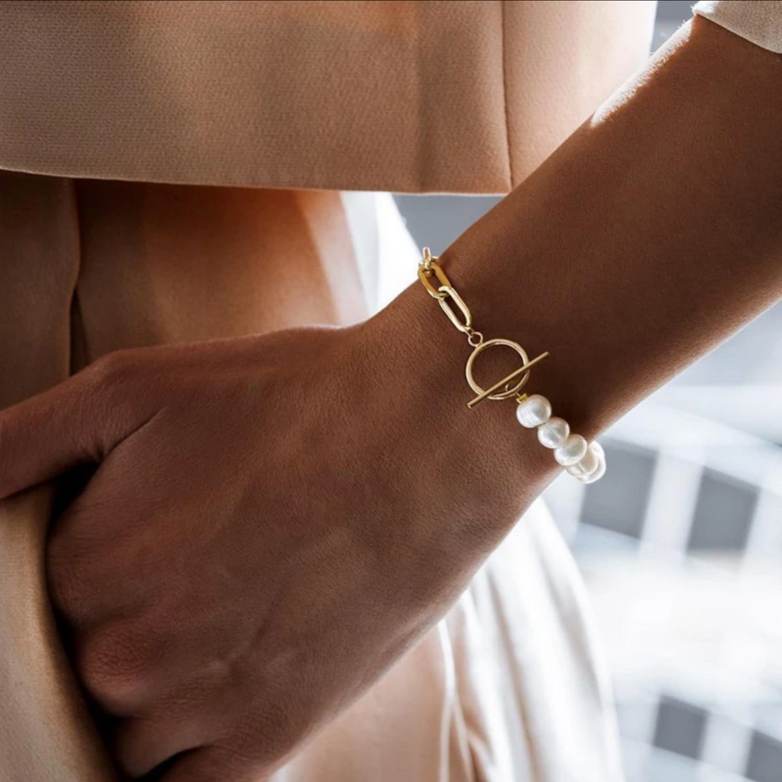 Jovy - Parel & Schakelketting met Toggle Sluiting