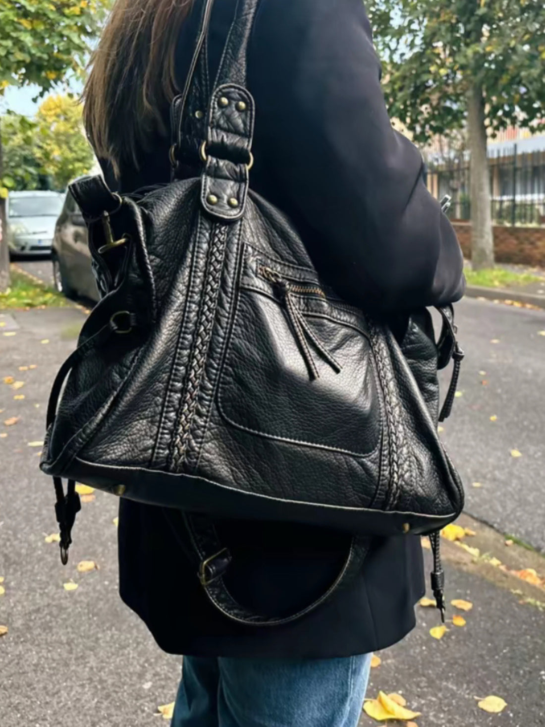 Tina | Dames Schoudertas PU-leer met Vlechtwerk en Metalen Details