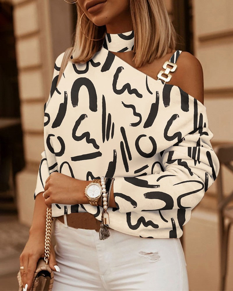 Sivan | Lange Mouwen Top met Kettingdetail – Geruit Patroon