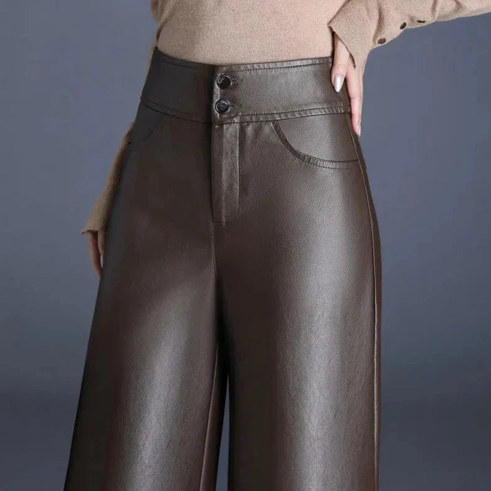 Gemmy | Wide Leg Damesbroek Imitatieleer Hoog Taille