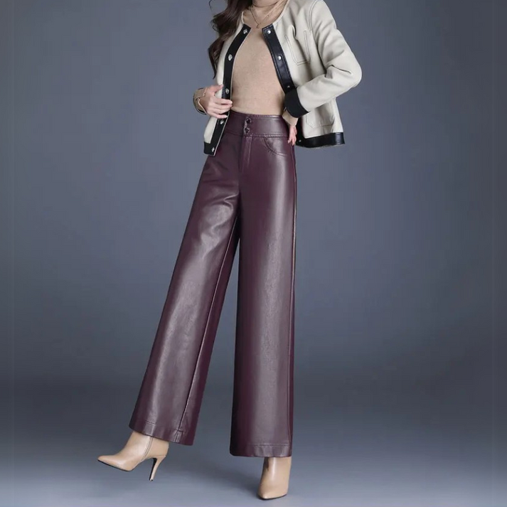 Gemmy | Wide Leg Damesbroek Imitatieleer Hoog Taille