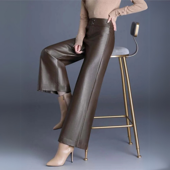 Gemmy | Wide Leg Damesbroek Imitatieleer Hoog Taille