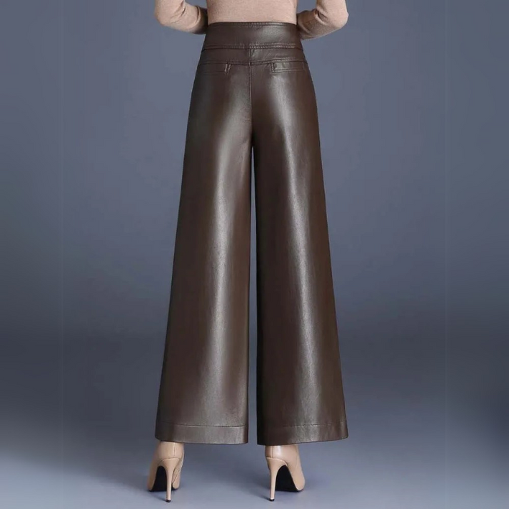 Gemmy | Wide Leg Damesbroek Imitatieleer Hoog Taille
