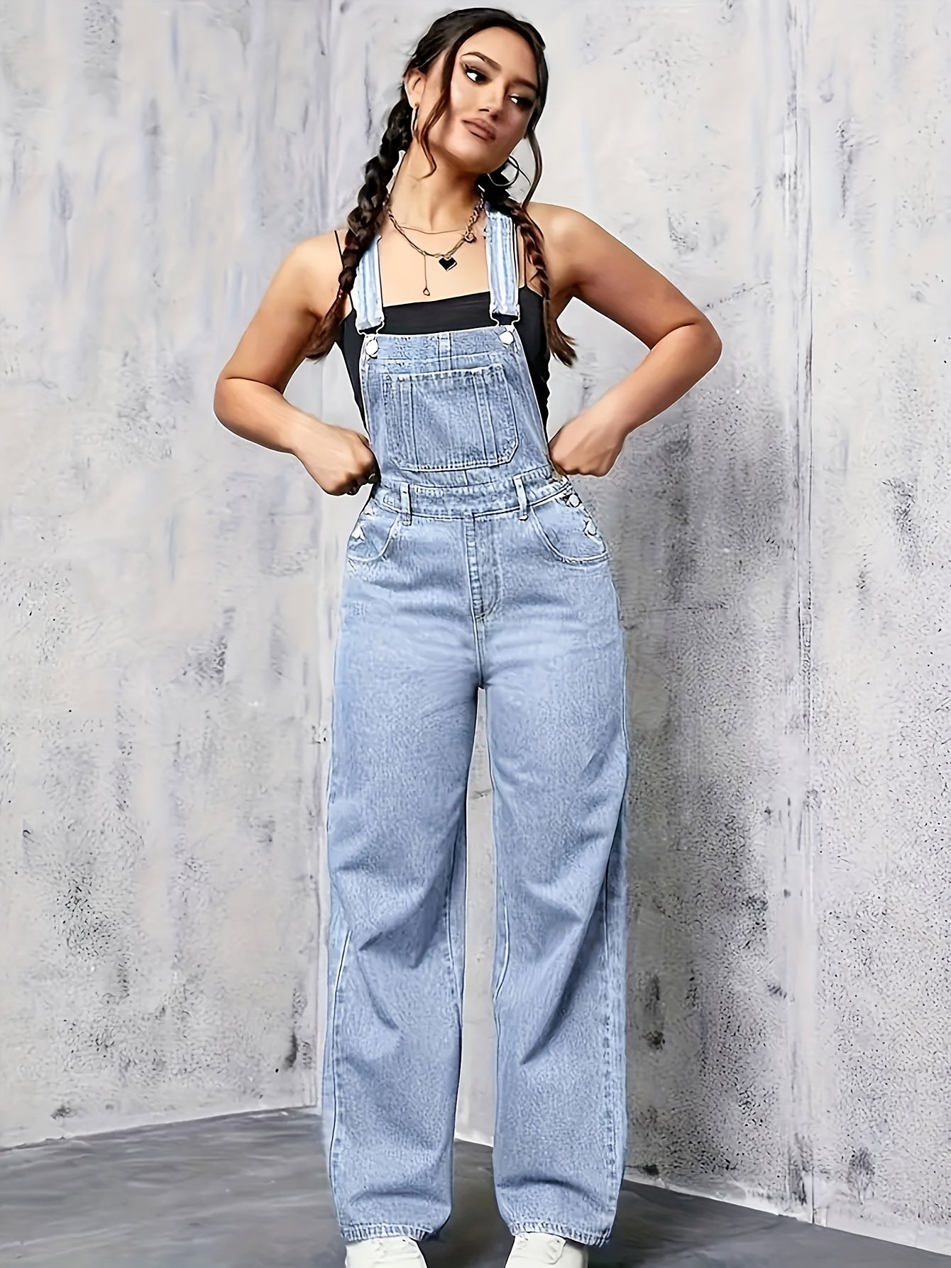 Bordeaux | Denim overall met wijde pijpen voor dames