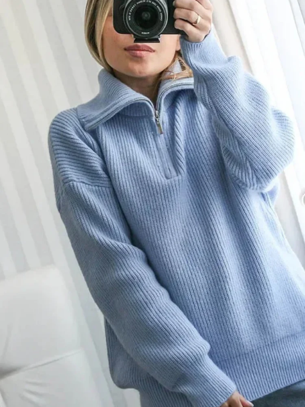 GIRL | Luxe Wollen Pullover met Hoge Ritskraag - Relaxte Pasvorm