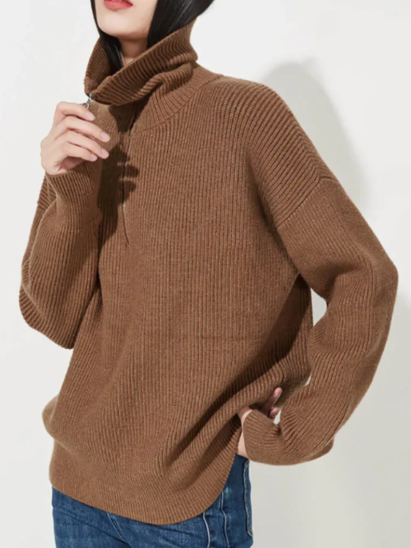 GIRL | Luxe Wollen Pullover met Hoge Ritskraag - Relaxte Pasvorm