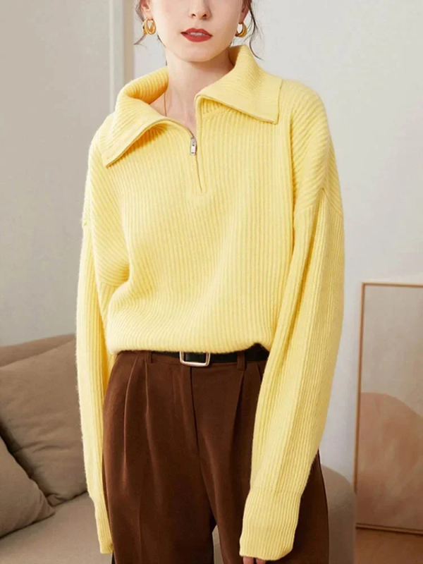 GIRL | Luxe Wollen Pullover met Hoge Ritskraag - Relaxte Pasvorm
