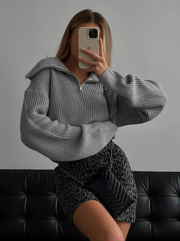 GIRL | Luxe Wollen Pullover met Hoge Ritskraag - Relaxte Pasvorm