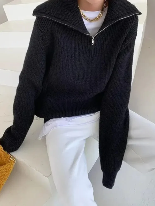 GIRL | Luxe Wollen Pullover met Hoge Ritskraag - Relaxte Pasvorm