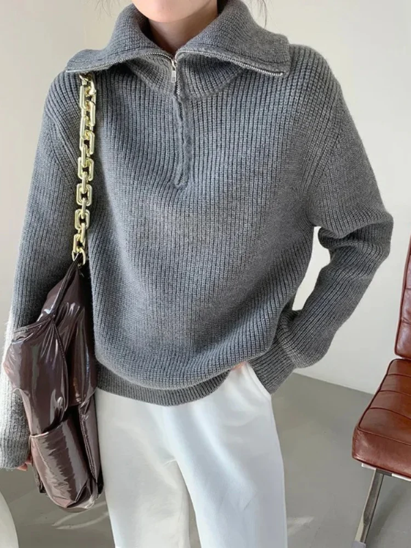 GIRL | Luxe Wollen Pullover met Hoge Ritskraag - Relaxte Pasvorm