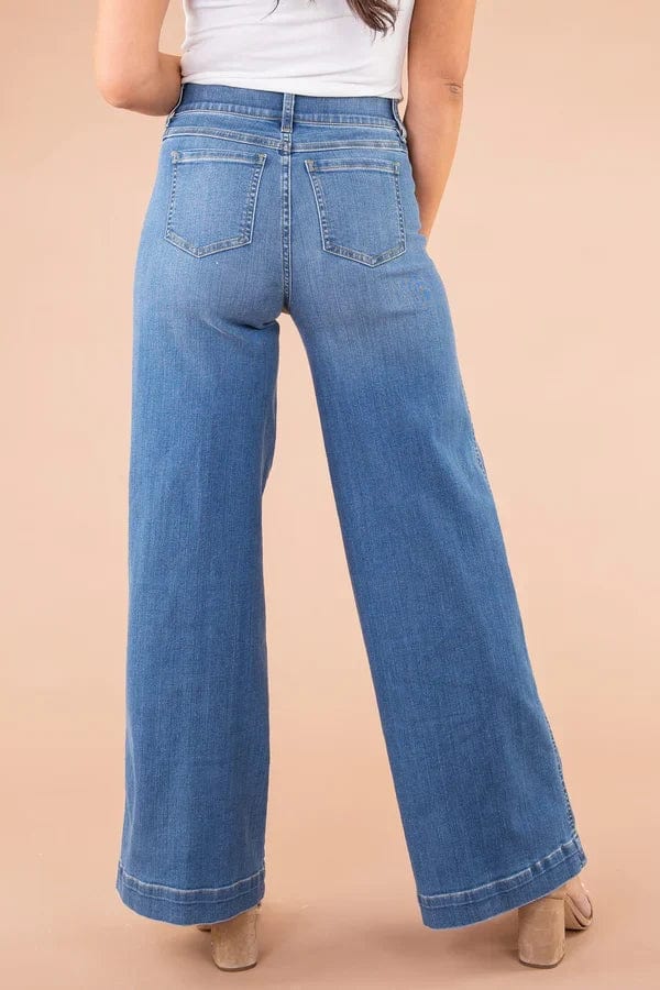 Kesley | Dames Wijde Pijp Jeans - Hoog Taille Denim Comfort