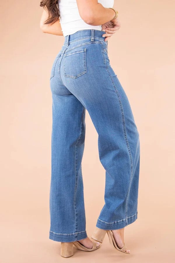 Kesley | Dames Wijde Pijp Jeans - Hoog Taille Denim Comfort