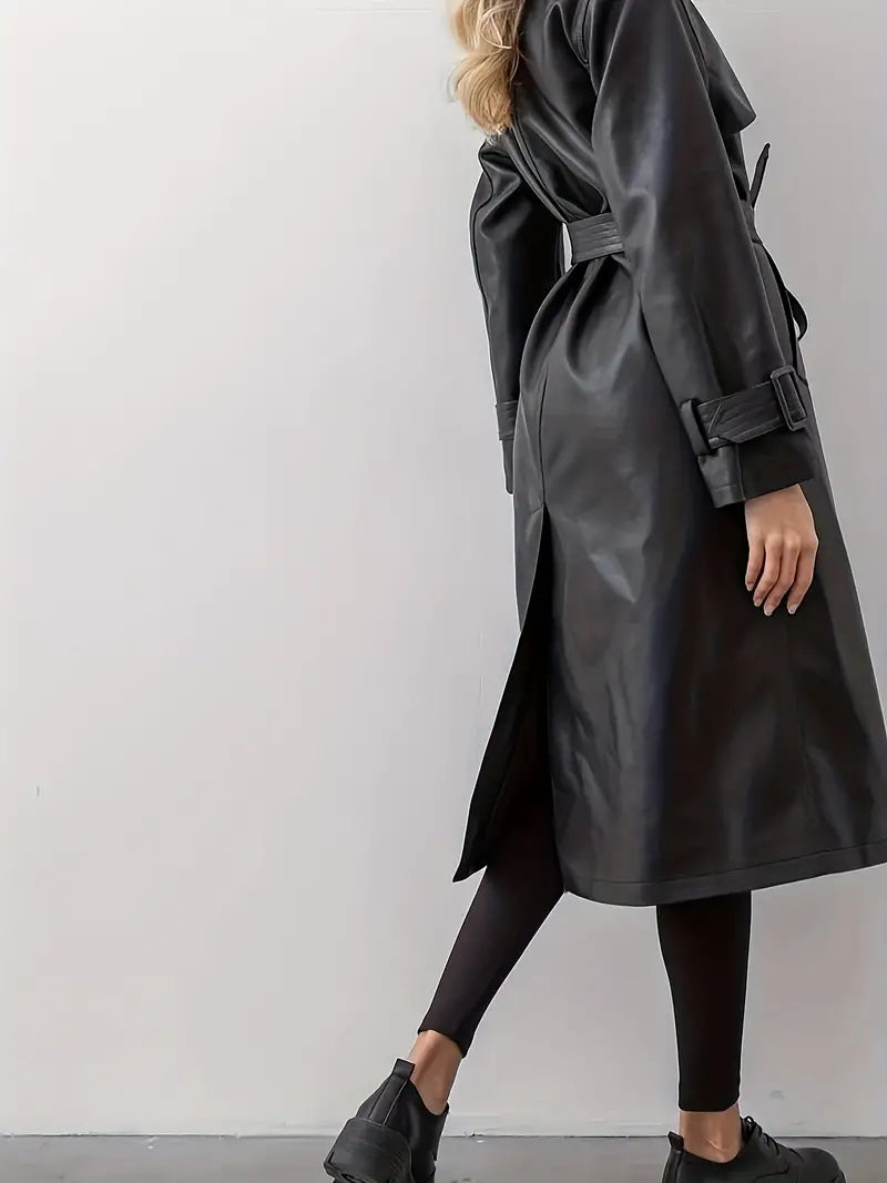 FELIN | Lange Stijlvolle Leren Dames Trenchcoat voor de Herfst