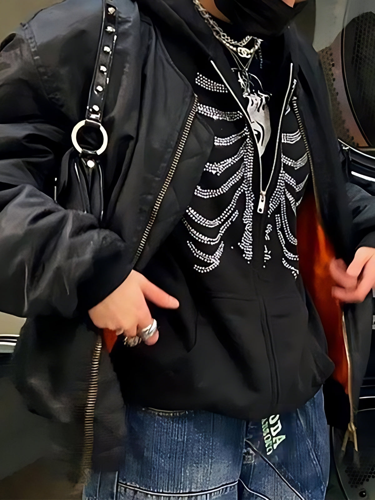 Liane | Zwarte Katoenmix Hoodie met Strass Schedel | Julie Mae