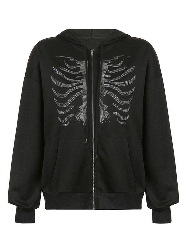 Liane | Zwarte Katoenmix Hoodie met Strass Schedel | Julie Mae