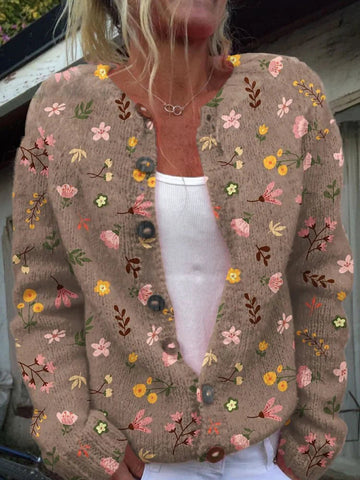 Zoey | Warme Gebreid Dames Vest Met Bloemenprint