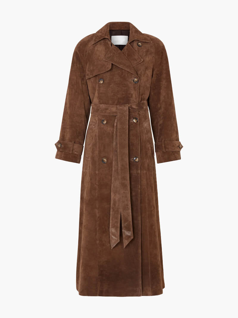 Naeva | Lange Suède Trenchcoat met Riem – Veganistisch Suède
