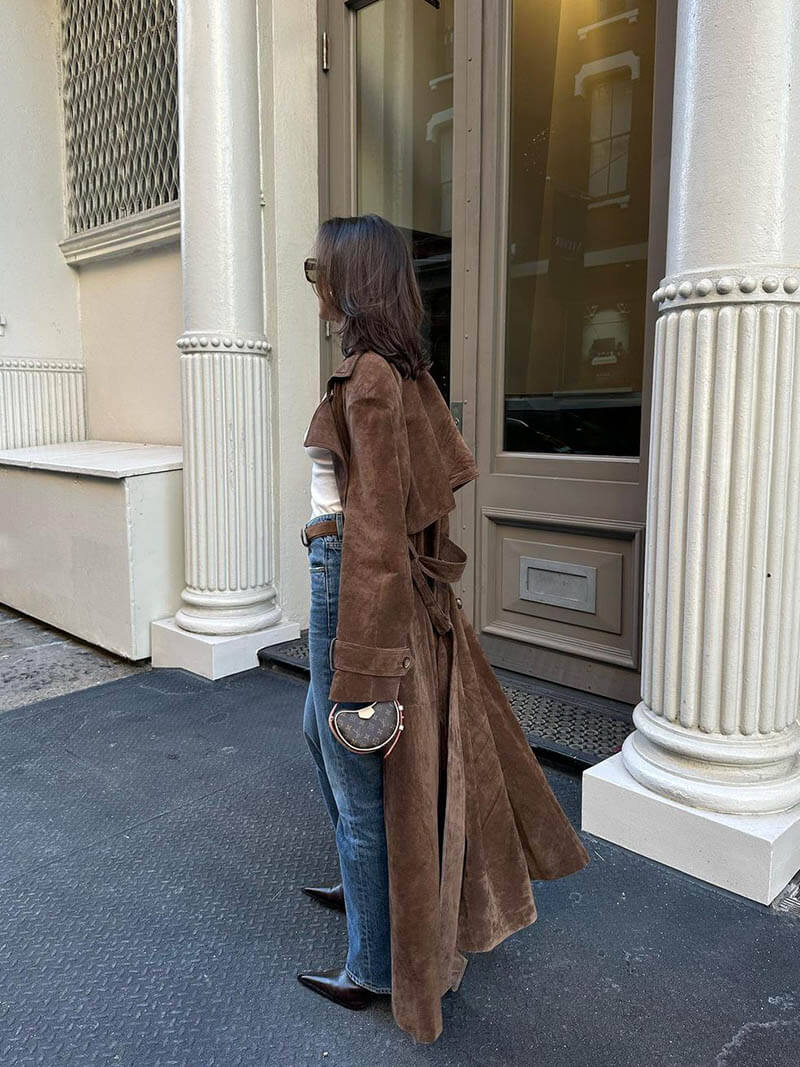 Naeva | Lange Suède Trenchcoat met Riem – Veganistisch Suède