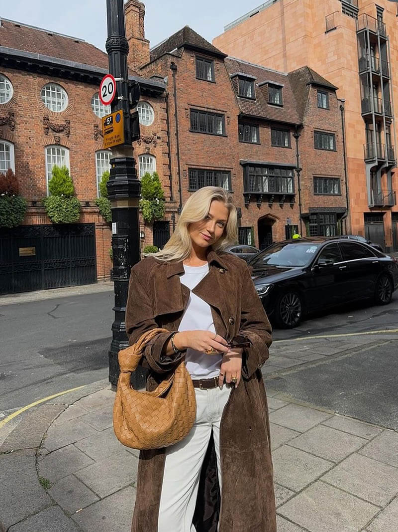 Naeva | Lange Suède Trenchcoat met Riem – Veganistisch Suède