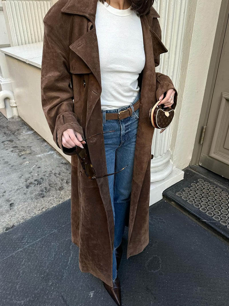 Naeva | Lange Suède Trenchcoat met Riem – Veganistisch Suède