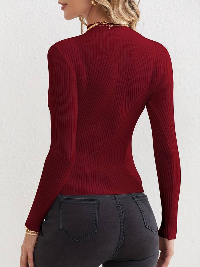 Lux - Ribgebreide Dames Top Met Mockneck voor de herfst