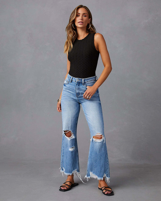 Malene | Gescheurde Jeans met Hoge Taille en Wijde Pijpen