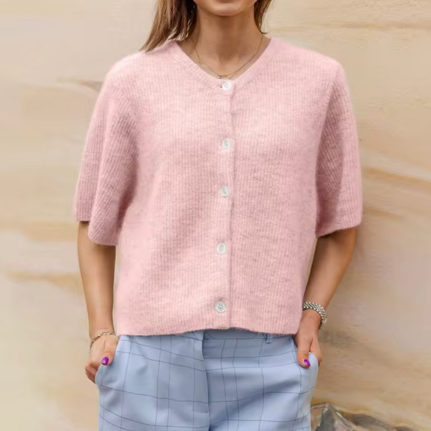 Jessica | Stijlvolle Gebreide Cardigan met Korte Mouwen