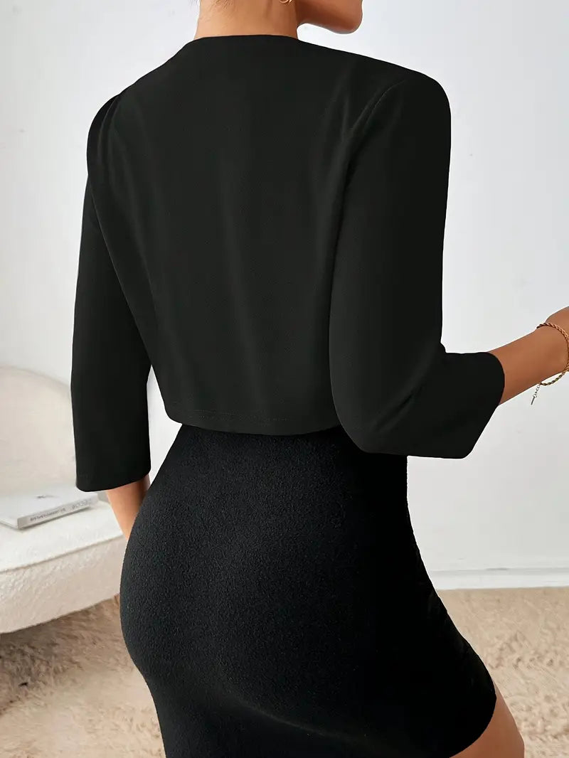 Saskia | Korte Open Blazer met Plissé Details en Driekwart Mouwen