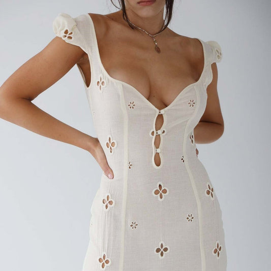 Messina - Vintage Geborduurde Fishtail Midi-jurk