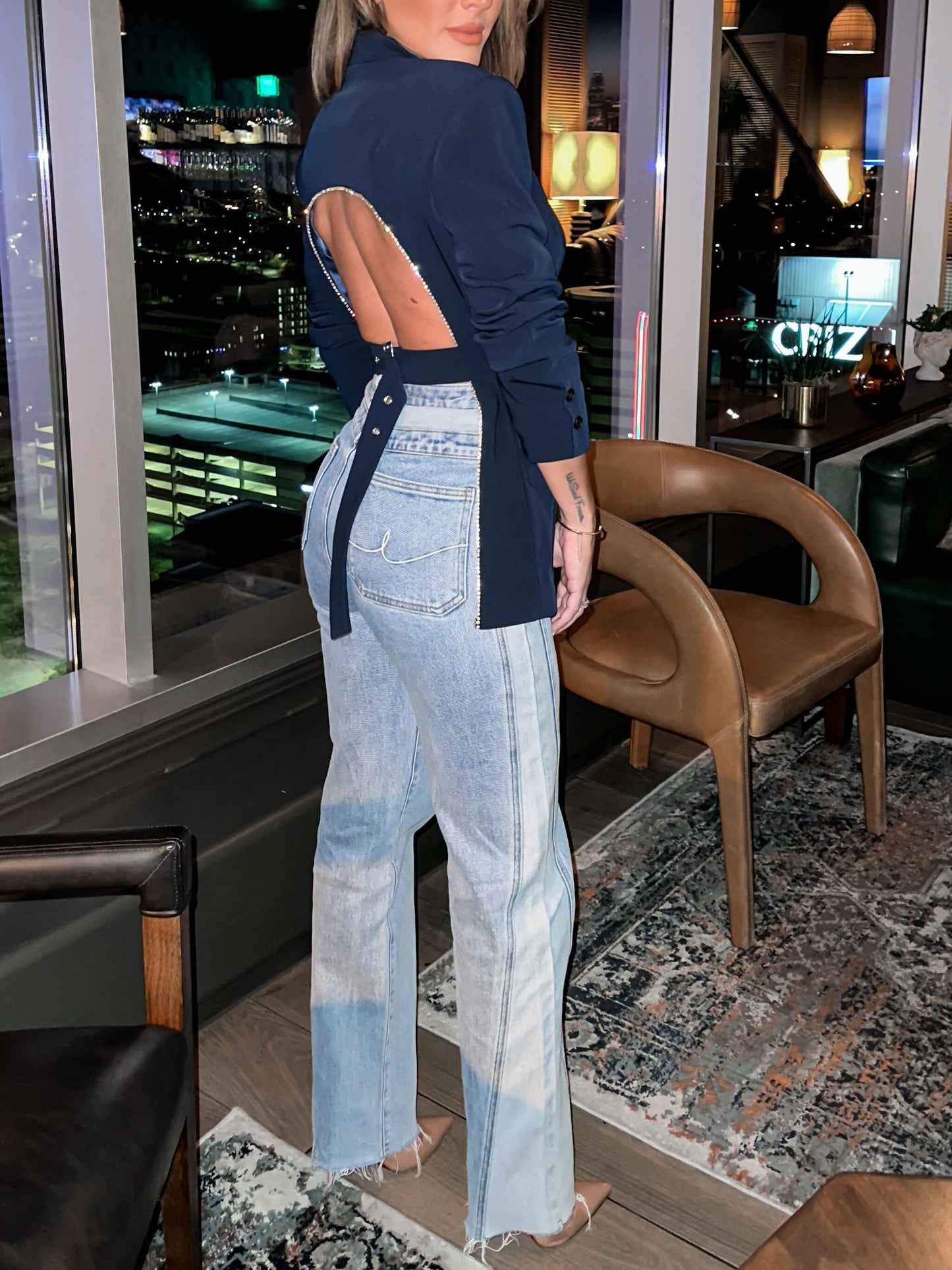 TANA | Stijlvolle Blazer met Open Rug in Donkerblauw