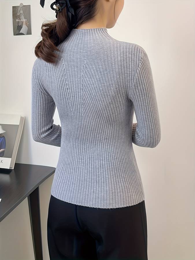 Lux - Ribgebreide Dames Top Met Mockneck voor de herfst