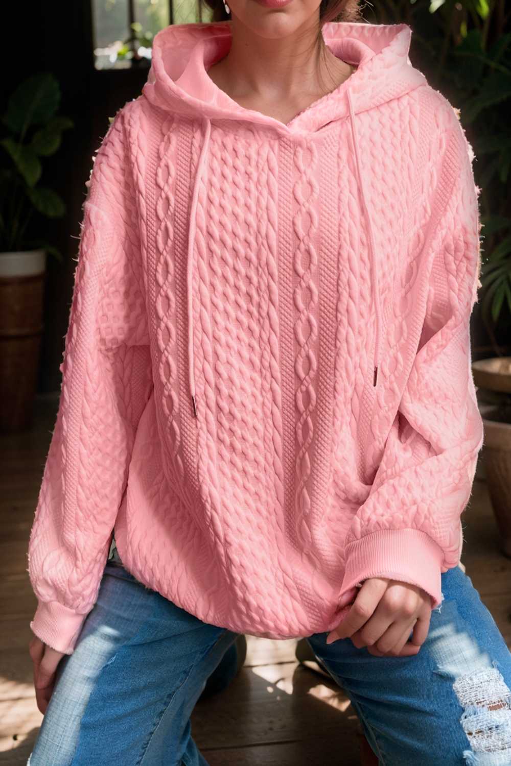 plus size casual hoodie women s plus solid ribbed long sleeve slight stretch hoodie drawstring sweatshirt 127122